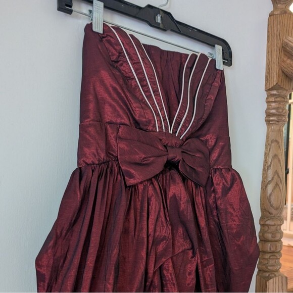 Valleygirl Y2K 90s Dark Romantic Maroon Bow Bubble Hem Formal Dress Size Small - Picture 2 of 7